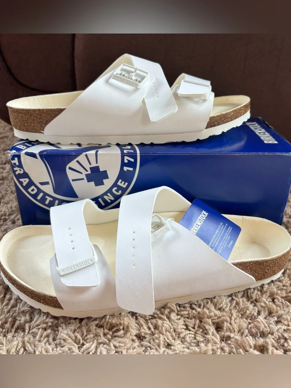 Birkenstock Men’s Sz 10 EU 43 White Leather Arizona BS Sandals Regular Fit